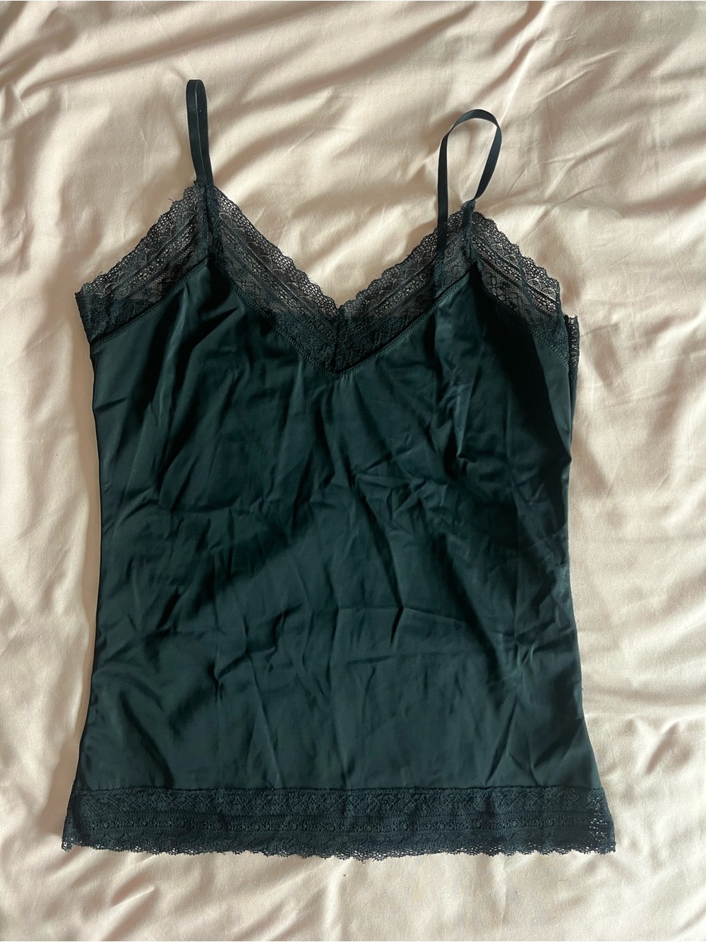 Lace-Trim Black Satin Camisole with Adjustable Straps